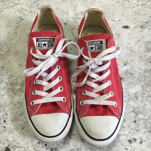 Red low top Converse. Womens 9, mens 7